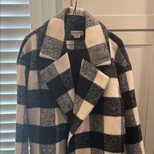 Noize Women's Plaid Pea Coat in Black and White